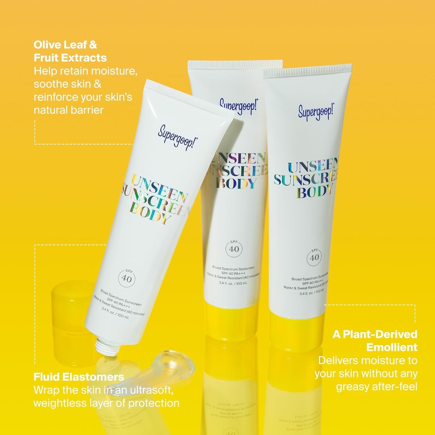 Supergoop! Unseen Sunscreen Body SPF 40 - Invisible Sun Protection - 3.4 fl oz - Weightless & Scentless - Water & Sweat Resistant - For All Skin Types